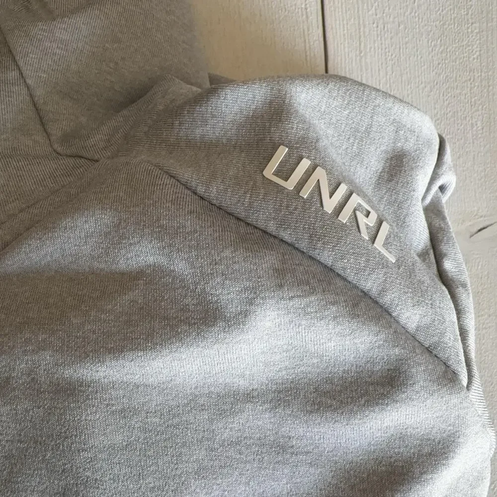 UNRL Hoodie Mens Large Gray High Neck Pullover Fleece Kangaroo Pocket Stretch - Picture 4 of 14